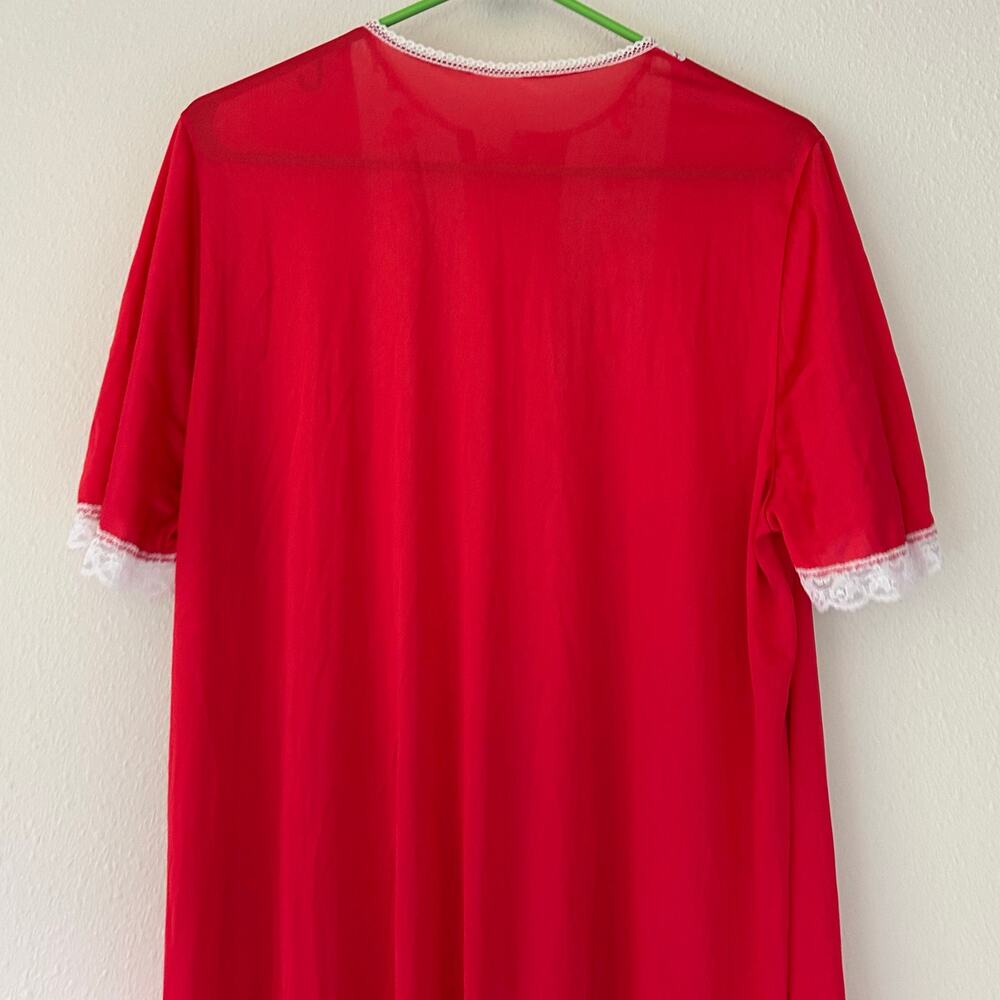 Vintage Red Maxi Nightgown White Lace Floral Embroidered Romantic Lingerie M - Picture 7 of 8